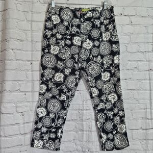 Sigrid Olsen SOMU47F8 Floral Capri Pants Women Size 10 Black White
